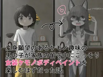 [Shinshi Zaibatsu (Lolwi Shinshi)] Henshin Ganbou no Aru Kemono Shumi no Otokonoko ga Kazoku no Rusu Chuu ni Kossori Josou Kemono Body Paint o Tanoshimu Hazudatta Hanashi manga cover
