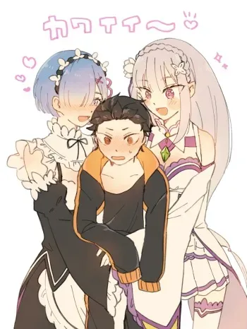 Subaru x Emilia and Rem manga cover