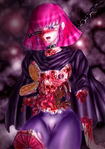 pink hair girl cutted into two from waist guro manga cover