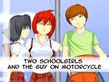 [starCom] Two schoolgirls and the guy on motorcycle manga cover