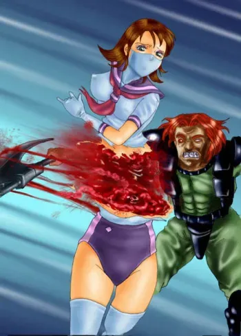 brown hair girl cutted in half blood gore guro manga cover
