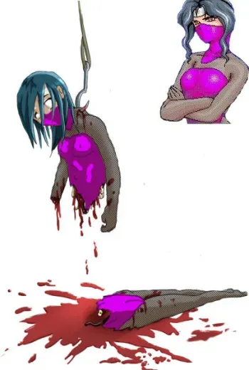 blue hair girl cutted into half guro manga cover