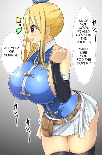 [sakidesu] Shifuku de Zasshi no Satsuei o Shite Iru Lucy no Futomomo to Oppai ni Tanetsuke | I ejaculated in Lucy's thighs and boobs while she was doing a photo shoot for a magazine in her casual clothes (Fairy Tail) [English] manga cover