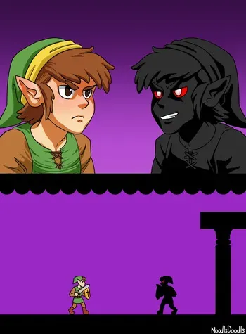 [NoodlsDoodls] Link vs Dark Link: Make Love, Not War (Zelda II: The Adventure of Link) manga cover