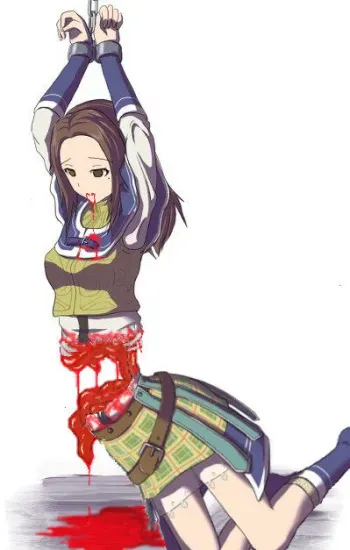 black hair girl cutted into half gore blood guro manga cover