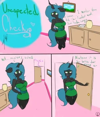 Unespected Checkup and Shower Time with fluffle puff and queen chrysalis manga cover