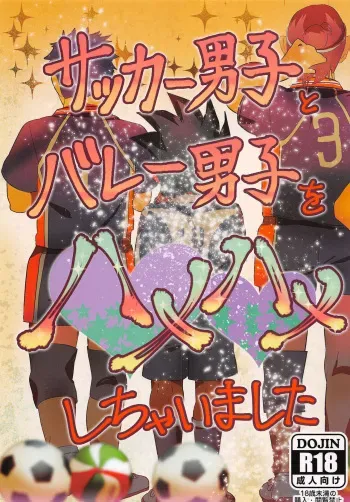 (C86) [Nikuiro Ribon (Kushi)] Soccer Danshi to Volley Danshi o Hamehame Shichaimashita (Inazuma Eleven GO, Haikyuu!!) manga cover