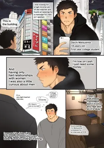 A manga about an athletic college student who receives sexually explicit massage training from an older manager manga cover