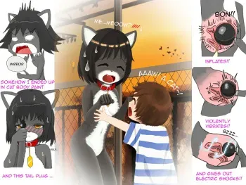 [Shinshi Zaibatsu] zenra ni neko no body paint! anal shippo de kyousei onanie- | I'm totally naked in a cat body paint! And I'm forced to masturbate with a cat tail plug! [English] manga cover