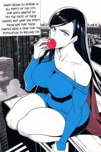 Expanding Heroine:Confronting the Virus Villain, Page 1 to 12, [FINISH] ,[Creator: HirumaDiabe, DeviantArt/Patreon], Weight gain anime girl, bbw, ssbbw, stuffing belly, SuperHero who gain a lot of weights because of a food addiction. manga cover