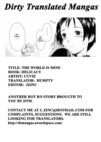 [Cuvie] Sekai wa Boku no Mono | The World is Mine (Delicacy) [English] [Dirty Translated Mangas] manga cover
