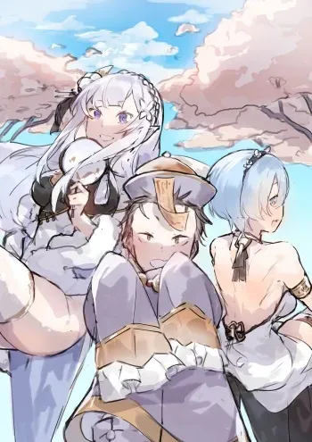 Emilia, Rem and Subaru futanari manga cover
