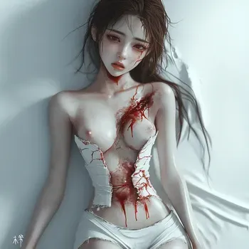 Girl in blood and white dress. Guro [AI Generated] manga cover