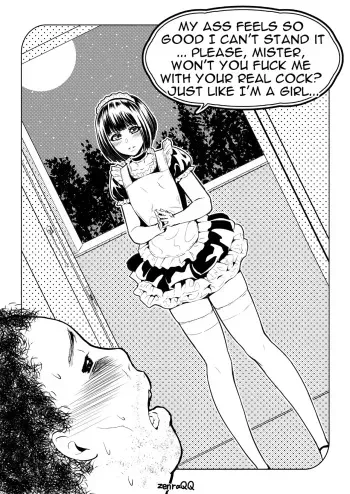 My ass feels so good I can't stand it... Please, mister, won't you fuck me with your real cock? Just like I'm a girl... manga cover