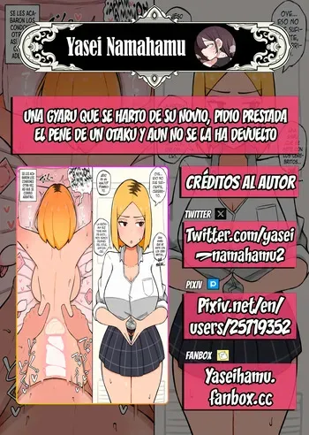 [Yasei Namahamu] Una gyaru que se hartó de su novio, pidió prestada el pene de un otaku y aún no se la ha devuelto [ReisZzz] [Spanish] manga cover