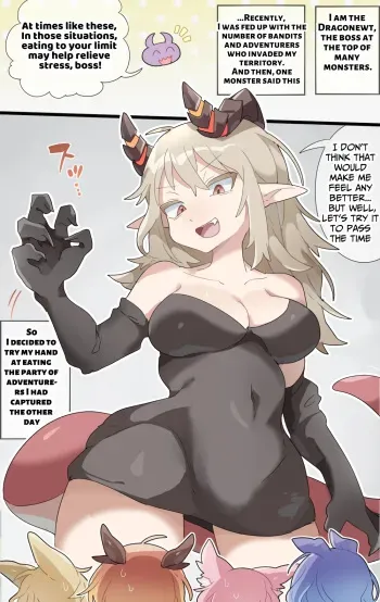 The dragon girl swallows all the adventurers whole in a swollen belly samesize vore comic manga cover