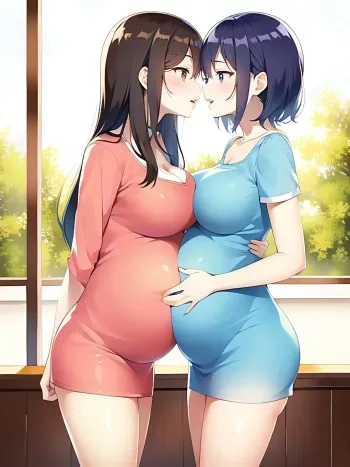 pregnant girls kiss [AI Generated] manga cover